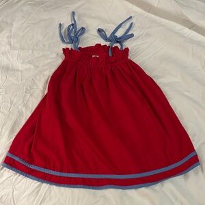 Shrimp & Grits Kids Stylish Red Kids Dress with Blue Accents